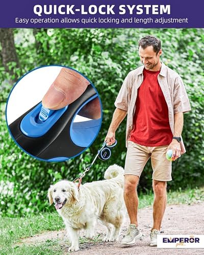 Emperor Pets Retractable Dog Leash, 26 ft, Up to 110lbs, Blue -BL26