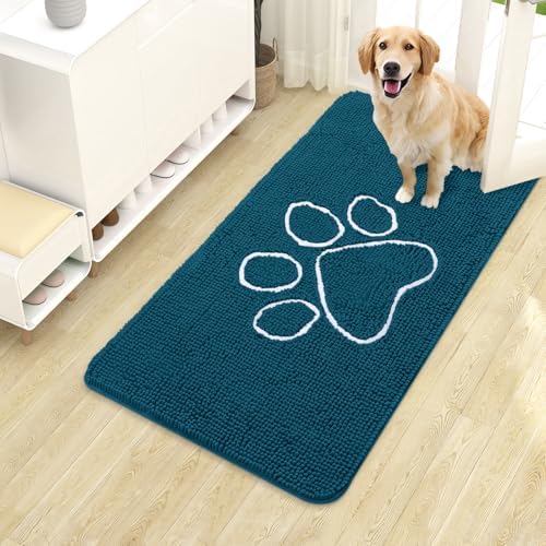 OLANLY Dog Door Mat for Muddy Paws 40x24, Paw Print Design Chenille Mud Mat