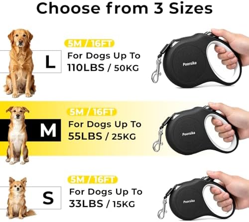 Retractable Dog Leash 16ft for Small & Medium Dogs Up to 55 lbs