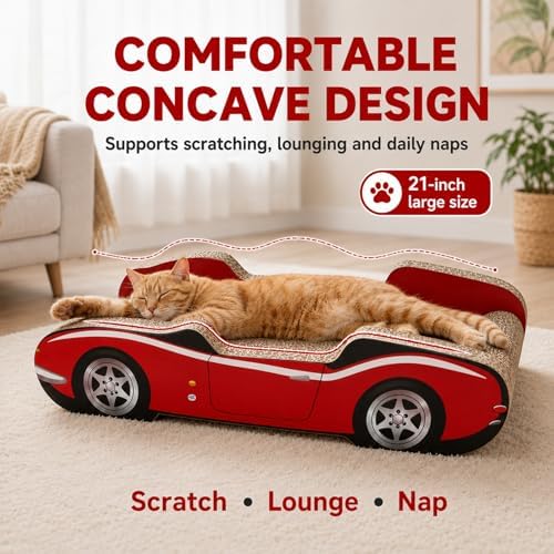 Cat Scratcher Cardboard Bed with Box, 21 Inch 4‑Pack Reversible Cat Scratch Pad for Indoor Cats