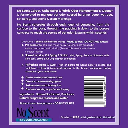 No Scent Carpet Upholstery & Fabric Furniture Spray Spot Cleaner for Wet Dog Smell, Cat Spray, Pet Odor, Urine, Poop & Secretions (2 Fl Oz / 59 mL)