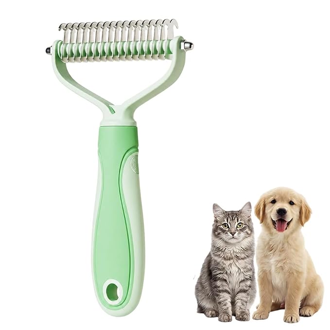 Dematting Comb for Dogs and Cats, 2026 Upgraded Pet Pro Tool Grooming, Dual-Sided Deshedding and Dematting Brush, Ergonomic Pet Grooming Brush, Gentle Pet Hair Remover Comb (Green, L)