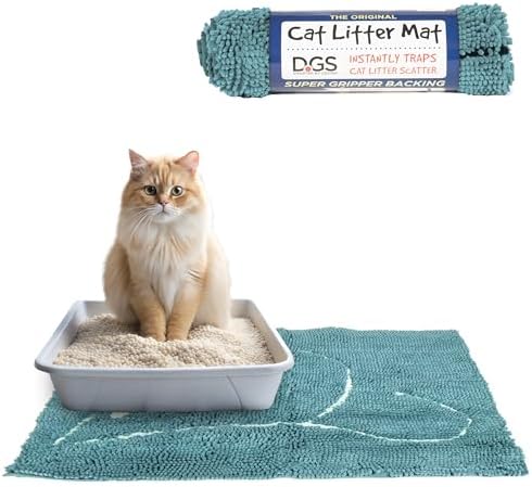 Dog Gone Smart Cat Litter Mat - Super Absorbent Microfiber - Plush Surface Traps Litter, Dirt & Moisture - Washable - Built with Double Basting & Stitching for Lasting Use -Pacific Blue, 35 x 26 In
