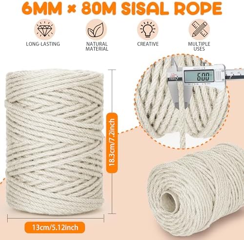 262FT 1/4 Inch Cat Scratching Sisal Rope for Cat Trees & Posts