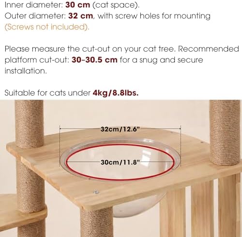 11.8" Acrylic Dome Clear Plastic Pet Cat Bubble Window Capsule Space Cover, Transparent Furniture Replacement for Nest Bed Hammock Catching Tree Shelves Window Perch Accessories, Cat Tree Not Included