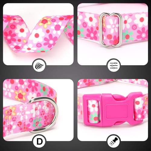 Pink Dog Collar for Large Dogs with Flowers for Girl Dogs-L