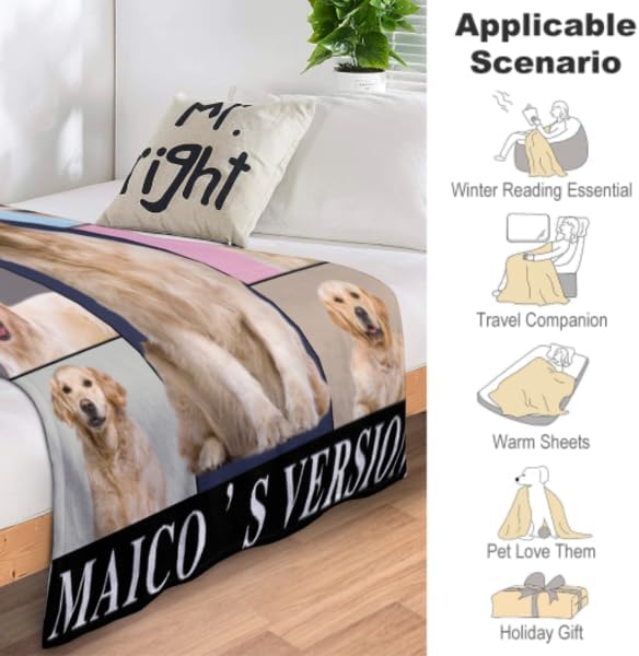Custom Pet Portrait Blankets with Photos, Pet Memorial Gift for Pet Dog Lovers, Personalized Dog Blanket in Loving Memory Blanket for Dog Lovers Dog Mom Dog Dad, Cat Blanket, Puppy Blanket M