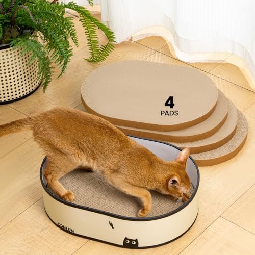 Conlun Oval Cat Scratcher Box with 4 Scratching Pads | Medium