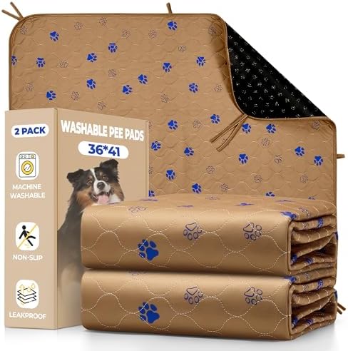 Fostanfly Washable Dog Pee Pads, Ultra-Absorbent, 36"x41"-2 Pack, Brown