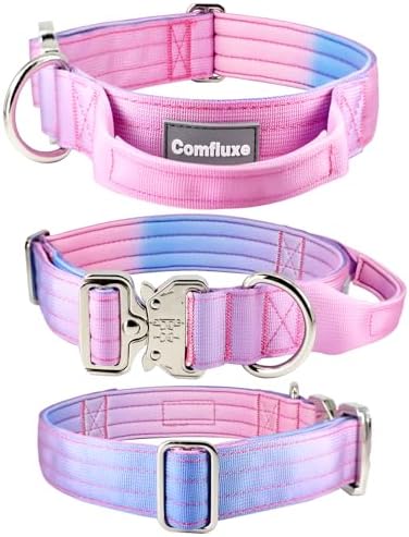 Thick Tactical Heavy Duty Dog Collar with Handle for Large Dogs (Pink)