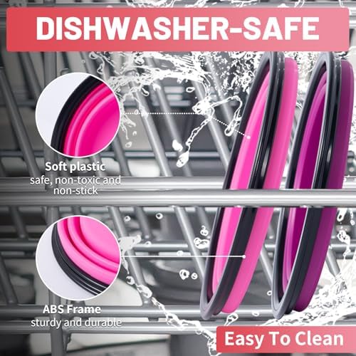 SLSON Dog Bowls Pet Collapsible Bowl with Cover Lids,2 Pack Dog Travel Bowls Portable Foldable Cat Water Dish Bowl for Pets Walking Parking Camping (Pink and Purple, Large)