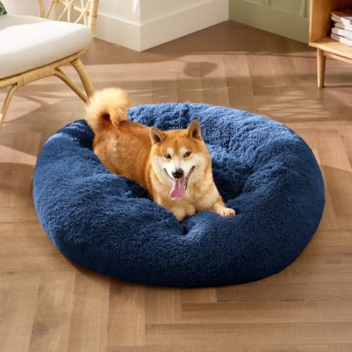 Bedsure Calming Dog Bed Medium Size Dog Donut Washable Pet Bed,30ins Navy