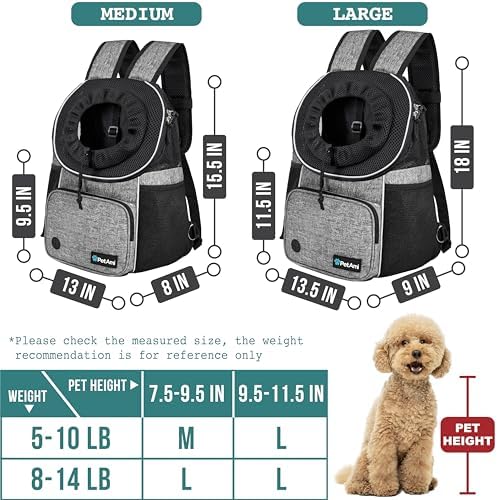 PetAmi Dog Front Carrier Backpack, Adjustable Dog Pet Cat Chest Carrier Backpack, Ventilated Dog Carrier for Hiking Camping Travel, Small Medium Puppy Large Cat Carrying Bag, Max 15 lbs, Gray
