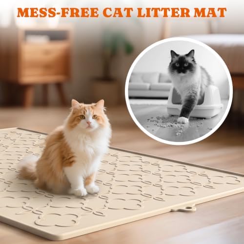Pawtners Cat Litter Mat Extra Large 42" X 30", Easy to Clean, Beige, 2 Pack