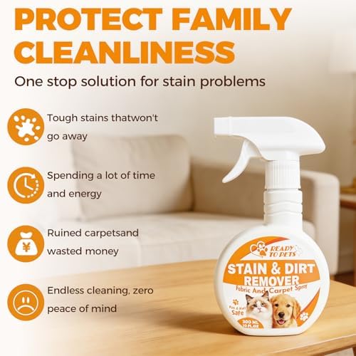 Carpet Stain Remover – Dog & Cat Urine, Poop & Vomit Cleaner – Fabric Spray for Rugs, Bed Sheets, Curtains, Sofas, Upholstery & Car Floor