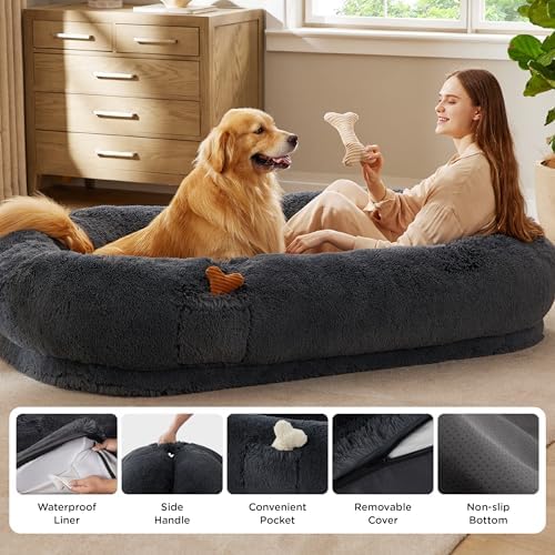 Bedsure Human Dog Bed for Adult, Plush Giant Calming Nest Bed Orthopedic