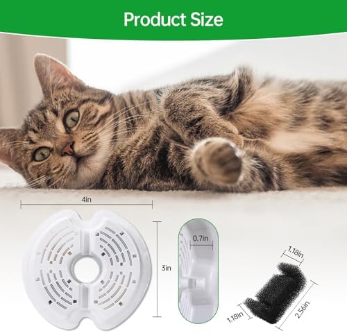 4 Packs Cat Water Fountain Filters for Ultra Silent Cat Fountain 67oz/2L with LED Night Light, Triple Filtration System Activated Carbon Filter with Pre-Filter Sponges for Pet Water Fountain