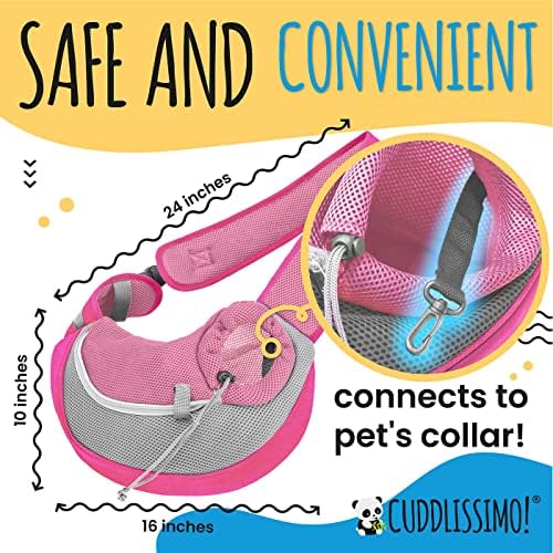 Cuddlissimo Small Dog Sling Carrier, Pet Cat Sling, Puppy Pouch - Pink-L