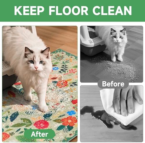 Cat Litter Mat, 35" x 23" Litter Box mat, Upgrade Non-Slip Kitty Litter mat, Traps 100% Litter, Soft on Kitty Paws, Easy Clean for Scatter Control, Bohe cat Food mat, Urine Waterproof