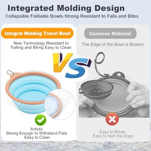 Collapsible Dog Bowls for Travel Portable Pet Food Bowl Compact Silicone Dog Water Dish with Carabiner Clip, BPA Free, Perfect for Large/Medium/Small Dog/Cat/Pets, 2 Pack, Sky Blue, 1000ML