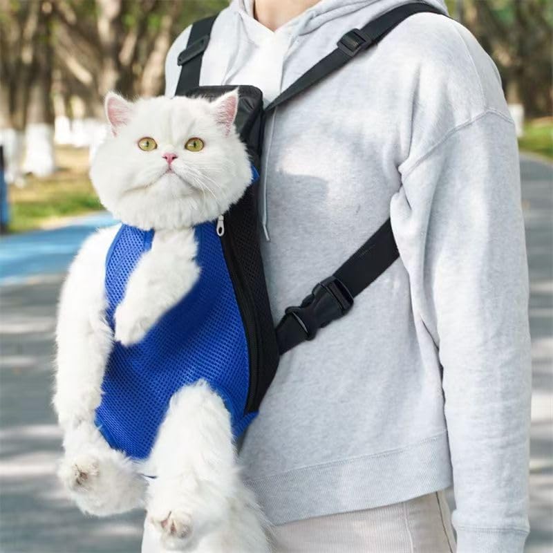 Pet Carrier Backpack, Adjustable Pet Front Cat Dog Carrier Backpack Travel Bag, Legs Out, Easy-Fit for Traveling Hiking Camping for Small Medium Big Dogs Cats Puppies (Blue, Small)