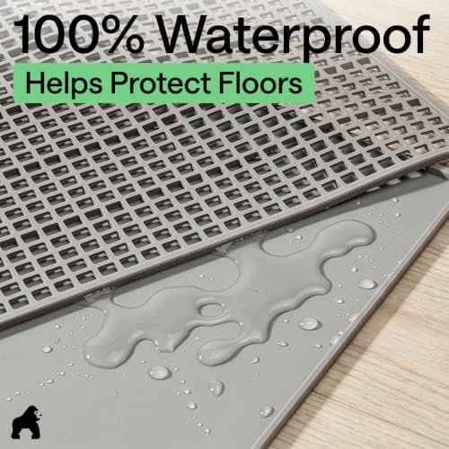 GORILLA GRIP Cat Litter Box Mat, Dual Layer Silicone Tray, 35x23, Gray