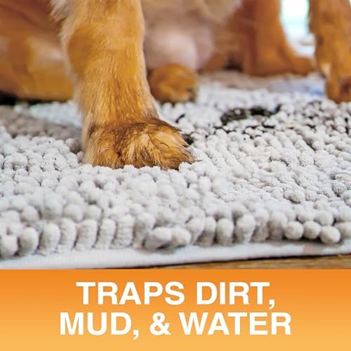 Neater Pets Muddy Paws Dog Door Mat 36” x 24” – Super Absorbent & Quick-Dry Chenille Doormat for Trapping Dirt, Water, Mud - Non-Slip & Machine Washable Pet Rugs for Entryway, Indoor Mud Mats, Gray