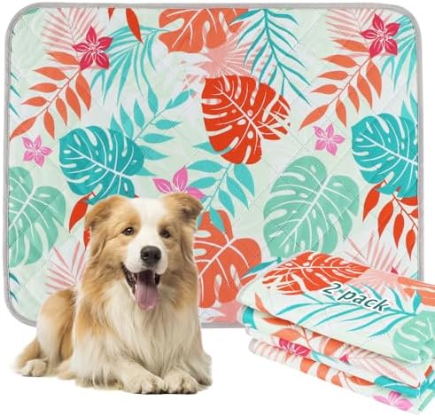 BVAGSS Washable Pee Pads for Dogs, 2 Pack Reusable Leakproof Puppy Wee Wee Pad, Non-Slip Waterproof Pet Training Pads, Super Absorbent Whelping Pads XH081 (Green Palm Leaves, 41X41 Inch (Pack of 2))