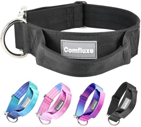 Thick Tactical Dog Collar with Handle for Medium Dogs -Heavy Duty(Black)