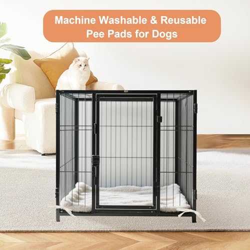 Washable Dog Pee Pads with 4 Straps Soft Plush Dog Cot Replacement Cover for Elevated Beds & Crates - 3X Thicker, Leakproof, Reusable, Grey 31" x 25"