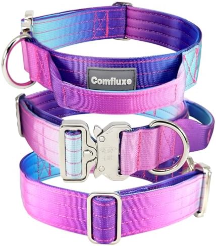 Thick Tactical Heavy Duty Dog Collar with Handle for Large Dogs (Purple)