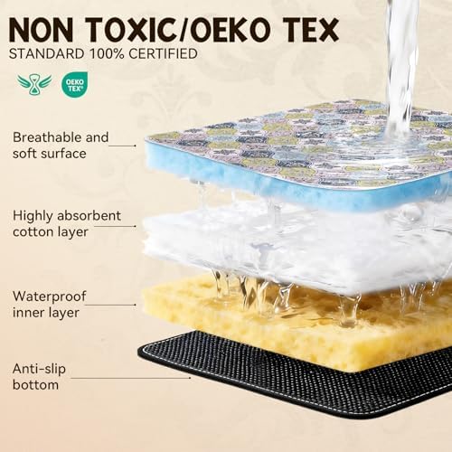 Washable Pee Pads for Dogs, Stylish Absorbent Reusable Training Dog Pads, Non-Slip and Leak-Proof Puppy Pads, Potty Pads for Crates, Whelping, Playpen, Bed and Floors (Cream/Multi, 18" x 24" 4PACK)
