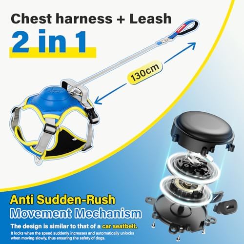 No Pull Dog Harness, 2 in 1 Retractable Harness with Auto-Lock, Reflective Breathable Mesh and Handle, Adjustable Leash Set for Small, Medium,Large Dogs,Cats (Color 2, L)