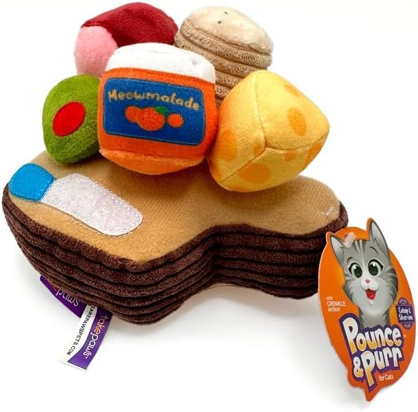 Pounce & Purr Charcuterie Cat Toy Set with Catnip & Silvervine 6-Piece Plush Cat Toys for Indoor Cats, Kitten Chew Toy, Kicker & Unique Cat Gift - Cheese Board Playset