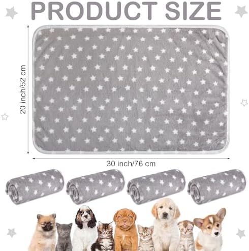 Tranqun 4 Pcs Puppy Pee Pads Waterproof Reusable Training Washable Pee Pads for Dog Cat Throw Blanket Pet Crate Mats Blanket Stars Pattern Animals Cage Liner(Gray,20 x 30 Inch)