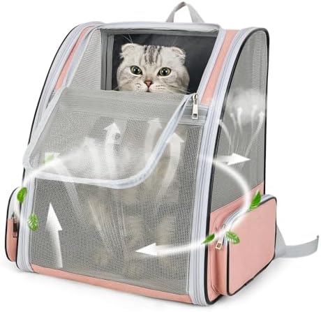 Cat Backpack Carrier Large Pet Backpack for Small Dog Medium Cat Puppy Kitten Bunny up to 15lbs, Ventilated Mesh Dog Collapsible Travel Backpack for Hiking Walking Outdoor