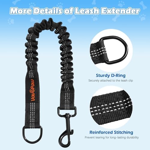 VavoPaw Bungee Dog Leash Extender, Retractable for Large Dogs, 2 Pack