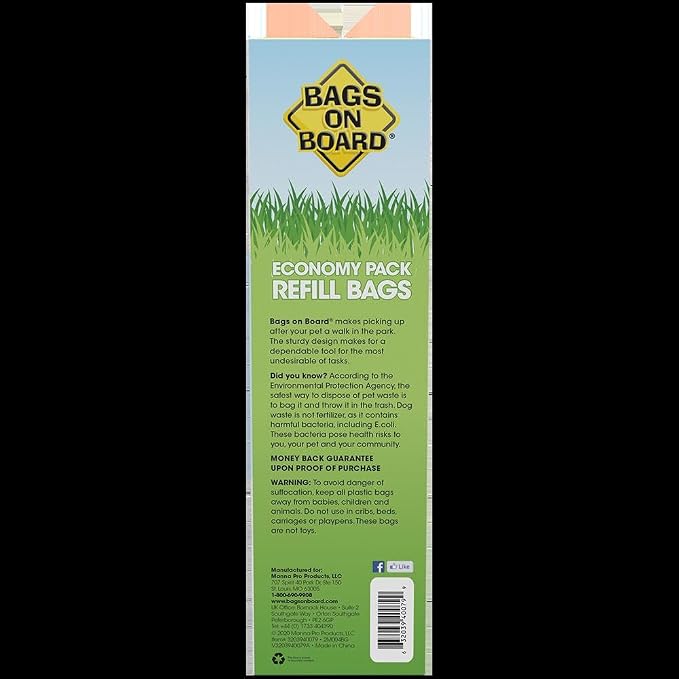 Bags On Board Dog Poop Bags - Strong, Leak Proof Dog Waste Bags - 9 x14 Inches, 315 Multi-Colored Bags