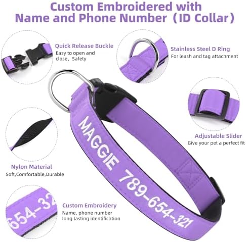 Kuley Personalized Dog Collar, Embroidered with Pet Name and Phone Number