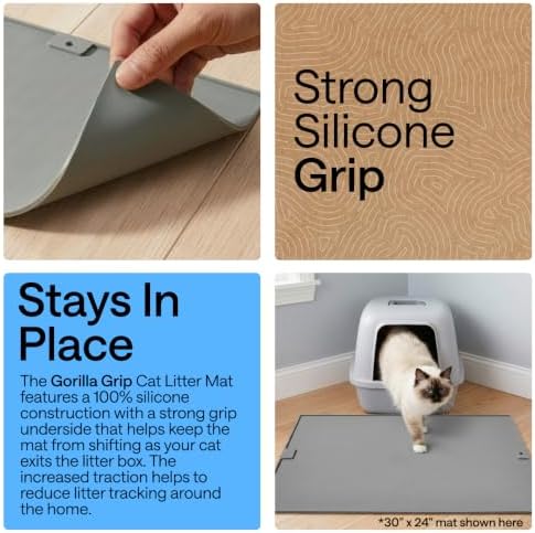 GORILLA GRIP Cat Litter Box Mat, Easy Clean Silicone Mats, 30x24 Gray