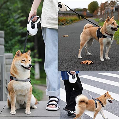16Ft Retractable Dog Leash with Bag Dispenser and Poop Bag, Sturdy Extendable Retractable Dog Leashes for Small Medium Large,360 Tape Durl Nylon Puppy Walking Leash One Button Break & Lock