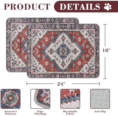 Washable Pee Pads for Dogs, 2 Pack Reusable Puppy Pads Absorbent Training Pads for Dogs Waterproof Dog Mat Non-Slip Whelping Pet Mat (Red/Rhombus, 24“×18”-2Pack)