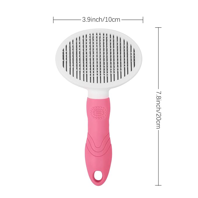 Self Cleaning Slicker Brush - Cat Brush Skin-Friendly Deshedding Grooming Massaging Tool for Long & Short Haired Pets, Cat Hair Brushes Easy Removes Undercoat for Dogs Cats Rabbits-UPGRADED, Pink