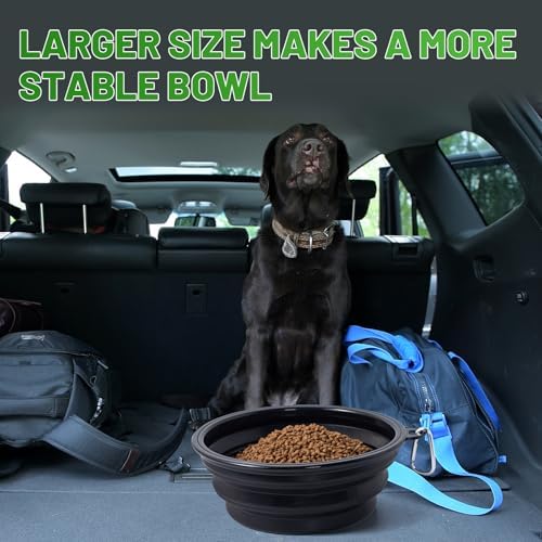 Extra Large Dog Bowl Pet Collapsible Bowls, 2 Pack Collapsible Dog Water Bowls for Large Dogs, Portable Pet Feeding Water Dish for Walking Parking Traveling with 2 Carabiners (Black+Black, Jumbo)