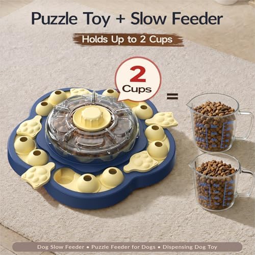 KADTC 3-Level Dog Puzzle Toy, Spin to Release Treat Dispenser & Slow Feeder