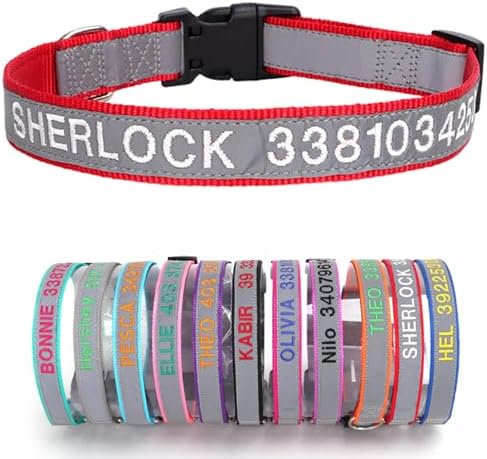 Reflective Personalized Dog Collar Custom Embroidered with Pet Name and Phone Number 4 Adjustable Sizes with Quick Release Buckle for Boy Girl Small Medium Large Dogs