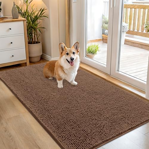 OLANLY Dog Door Mat for Muddy Paws 54x32, Super Absorbent Chenille Mud Mat