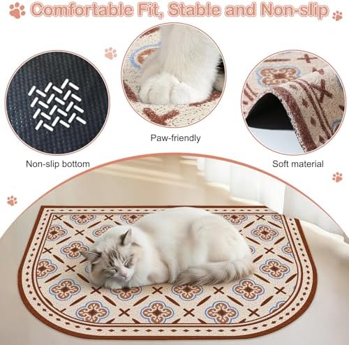 Glittme 33"X22" Arch Shape Cat Litter Mat Trapping Pad Soft Loop-Mesh Litter Box Mat Easy to Clean & Non-Slip Waterproof & Less Waste,Red Brown