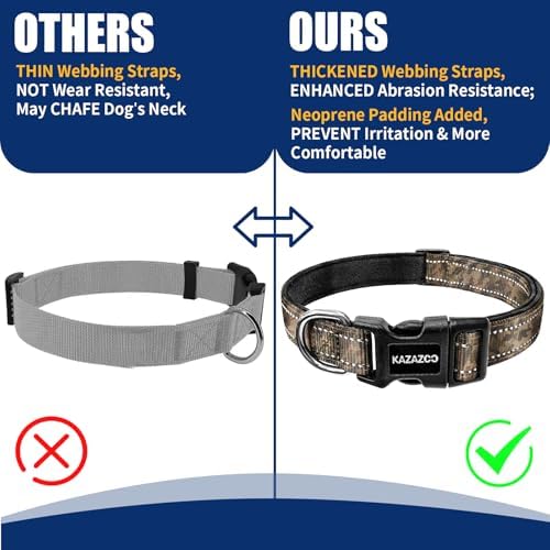 Kazazoo Medium Dog Collar, Reflective Nylon Collar,No Pull,Soft Neoprene Breathable & Quick Release Buckle Dog Collars for Bulldog,Husky,Border Collie camo-M