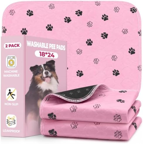 Fostanfly Reusable Puppy Pads, Washable & Absorbent, 18"x24"-2 Pack, Pink